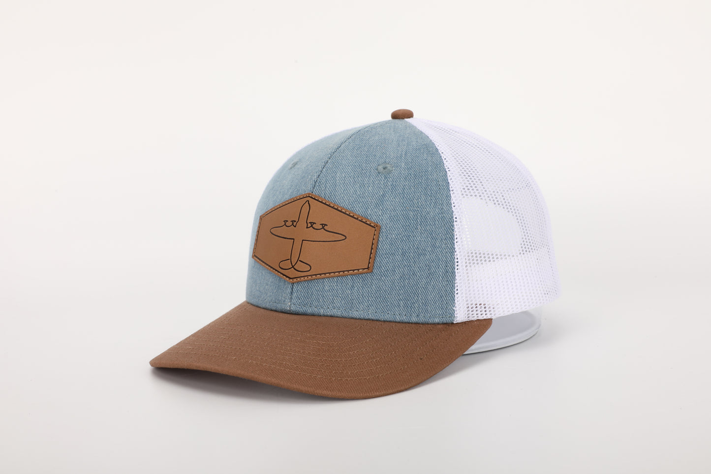 C130 Trucker Hat - 6 Panel Blue/Brown/White - Adult/Youth Sizes